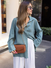 Temperament Volltonfarbe Revers Langarm Shirt Damen Top